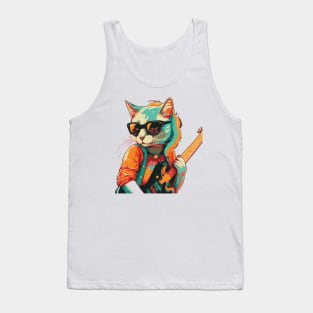 Pop art Cat Musician Tank Top